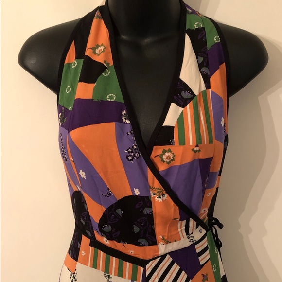 Urban Outfitters Surplice Patchwork Jumpsuit Sz 8 - Picture 2 of 7